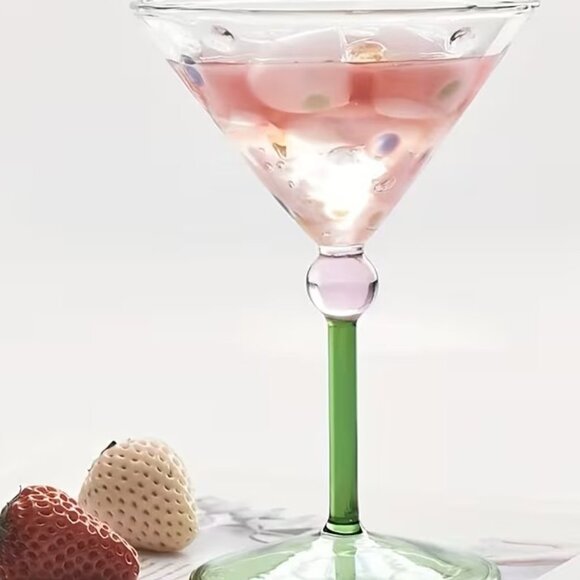 French Boho Clear with Polka Dots Champagne Glasses, Green Stems, Set of 4, NWOT - Picture 2 of 7